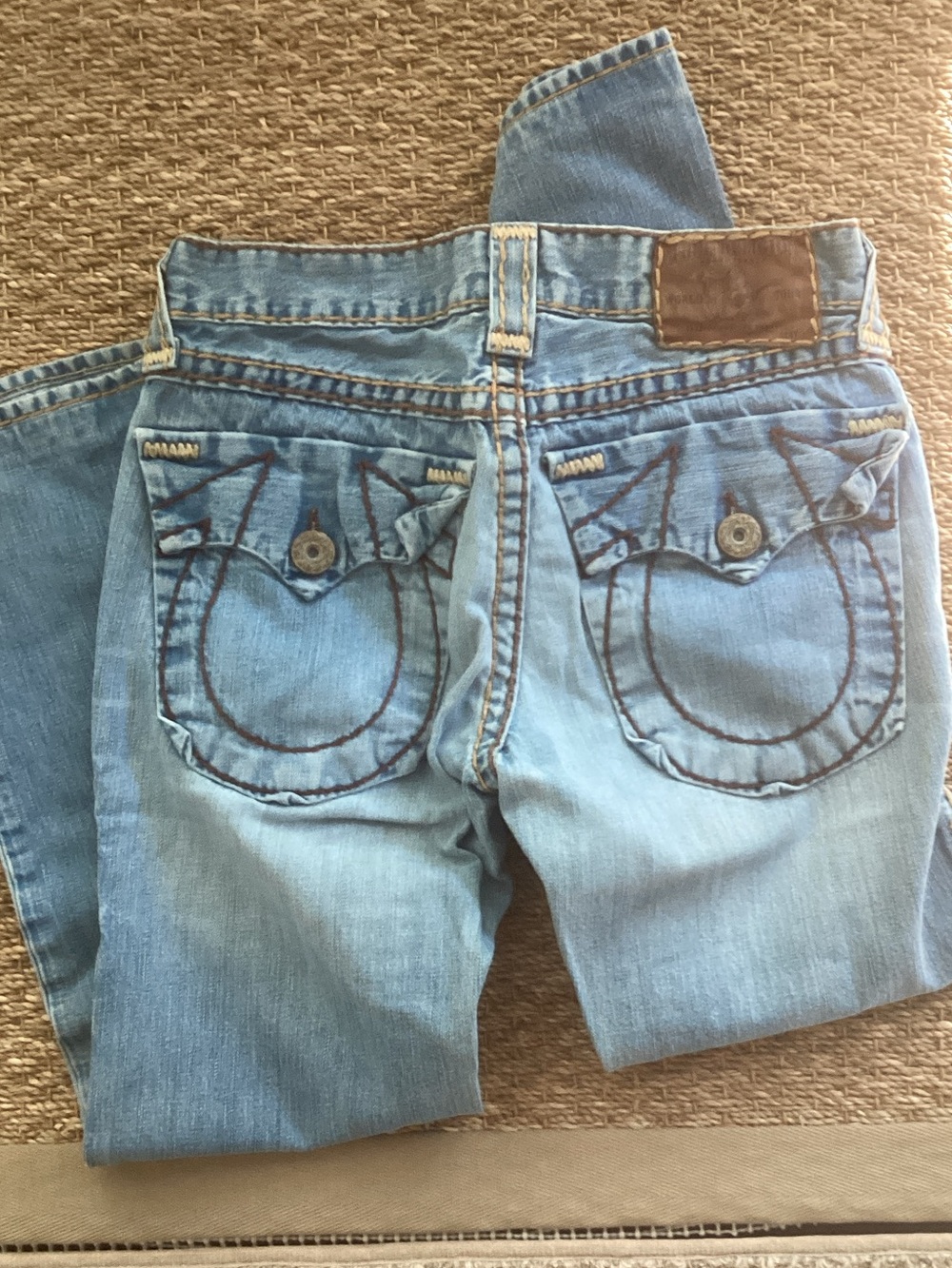 True Religion  mens Light Blue Boot Cut Jeans with Contrast Stitching - Picture 2 of 3